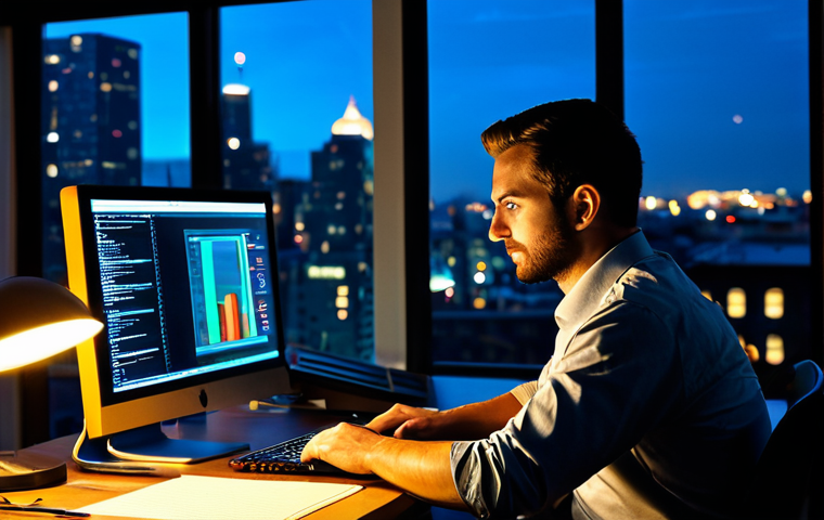 Late Night Hustle**

"A professional programmer, focused and determined, working late at night in a modern office. The desk is illuminated by a computer screen, casting a warm glow. The cityscape is visible through the window. Fully clothed in appropriate, modest office attire. Safe for work, perfect anatomy, correct proportions, natural pose, high quality, professional photography, appropriate content, family-friendly."

**